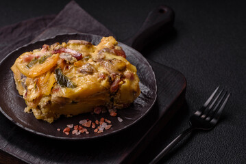 Shepherd's pie with potatoes, meat, vegetables, salt, spices and herbs