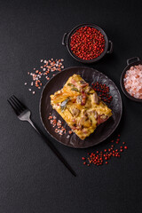 Shepherd's pie with potatoes, meat, vegetables, salt, spices and herbs