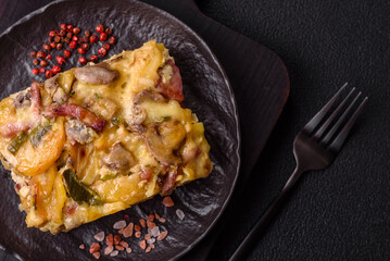 Shepherd's pie with potatoes, meat, vegetables, salt, spices and herbs