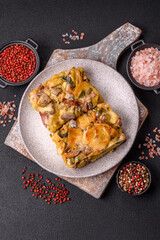 Shepherd's pie with potatoes, meat, vegetables, salt, spices and herbs