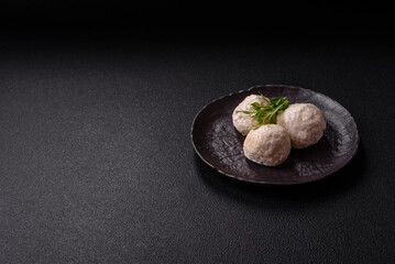 Delicious healthy steamed chicken cutlets or minced meatballs