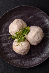 Delicious healthy steamed chicken cutlets or minced meatballs