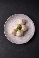 Delicious healthy steamed chicken cutlets or minced meatballs