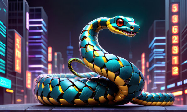 Cyberpunk Snake in Neon City