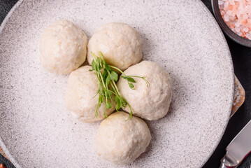 Delicious healthy steamed chicken cutlets or minced meatballs