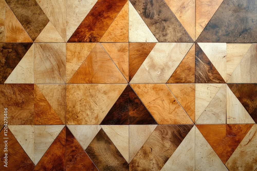 Poster geometric wooden tile pattern with various shades of brown and beige creating a visually appealing d