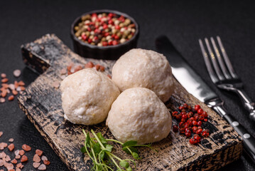 Delicious healthy steamed chicken cutlets or minced meatballs