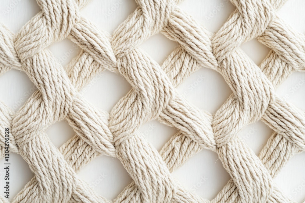 Poster beige cotton rope woven in a lattice pattern, creating a textured background.