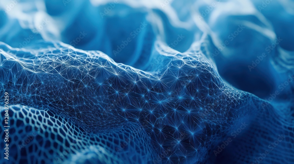 Poster close up of creative blue polygonal background with mesh. network and science concept. 3d rendering