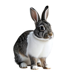 Obraz premium Adorable Black and White Rabbit Sitting Calmly Isolated on Transparent Background.