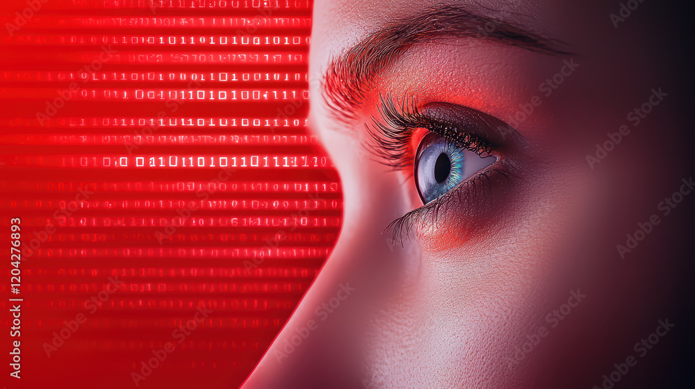 Poster digital eye close up with binary code background