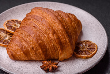 Sweet fresh crispy croissant with chocolate filling