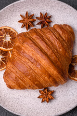 Sweet fresh crispy croissant with chocolate filling