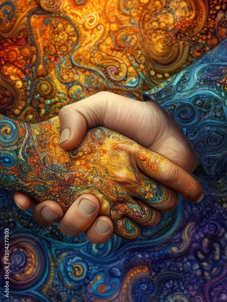 Poster a handshake between a business leader and a team member, emphasizing teamwork and unity