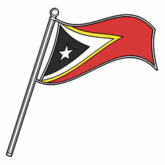 Timor-Leste Flag: Diagonal split with black, red, yellow, and white designs.

