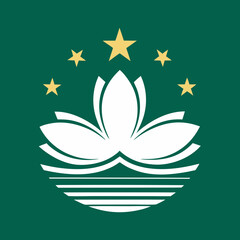 Macau Flag: Green background with a lotus flower and stars.
