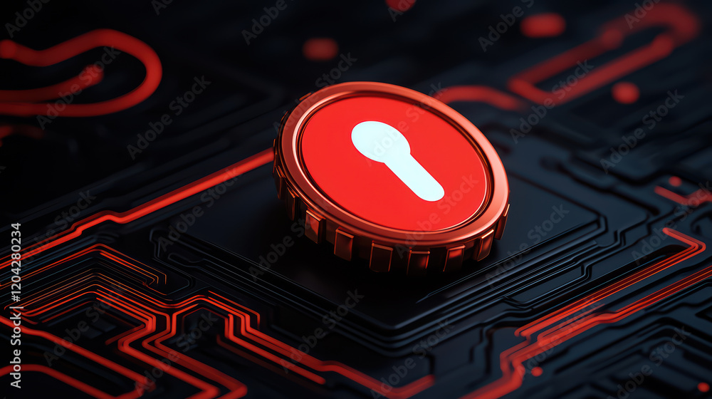 Poster secure lock symbol on circuit board background