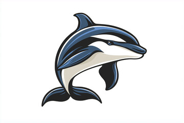A cartoonish dolphin with a blue and white body and a white snout. Generative Ai.