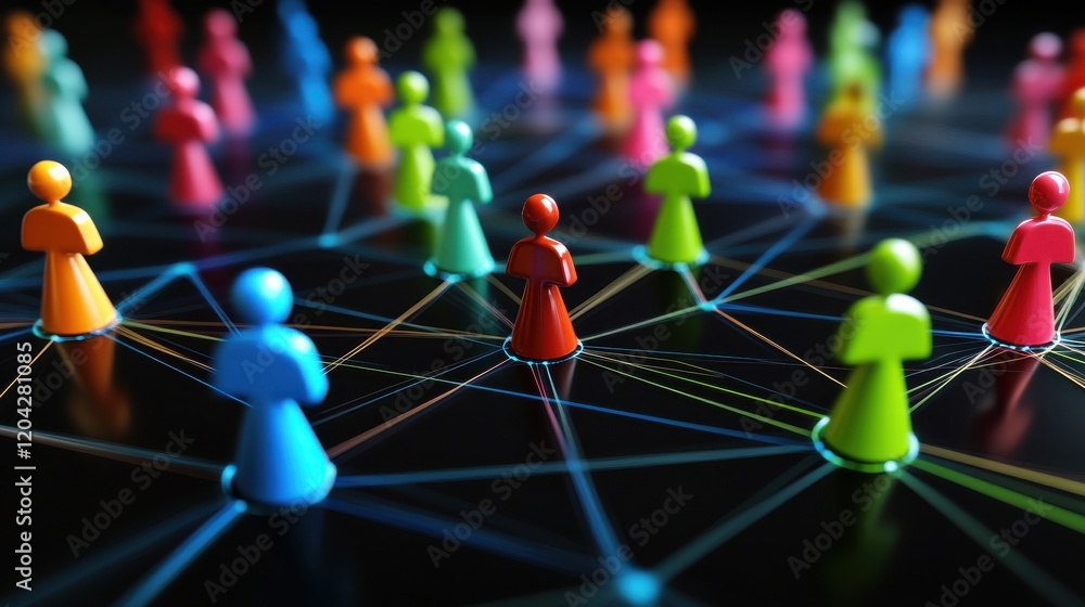 Poster 3d social networking colorful nodes background, interconnected by lines to form a grid structure, in