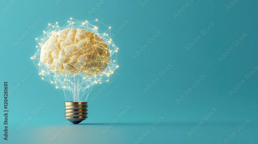 Poster creative generative ai illustration of brain in light bulb shape with concept of idea or brainstorm 