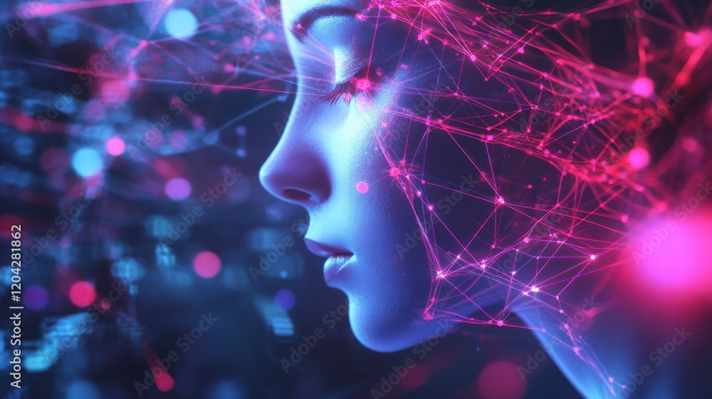 Poster abstract network connectivity concept with interconnected nodes and lines - futuristic technology, d