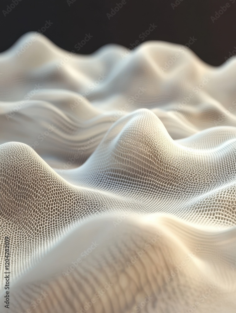 Poster digital background with wavy surface. 3d futuristic landscape with particles. sound waves data vecto