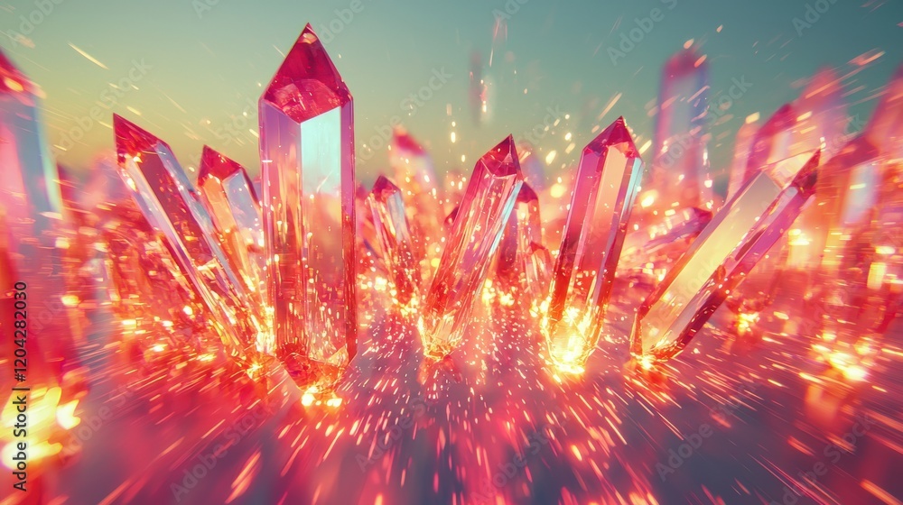 Poster alien-inspired jagged crystals with angular shapes and sparkling details