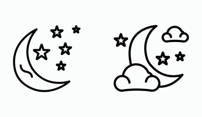 nighttime outline or line icon design bundle.
