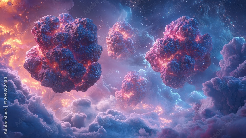 Poster abstract gravity defying structures in surreal cosmic atmosphere