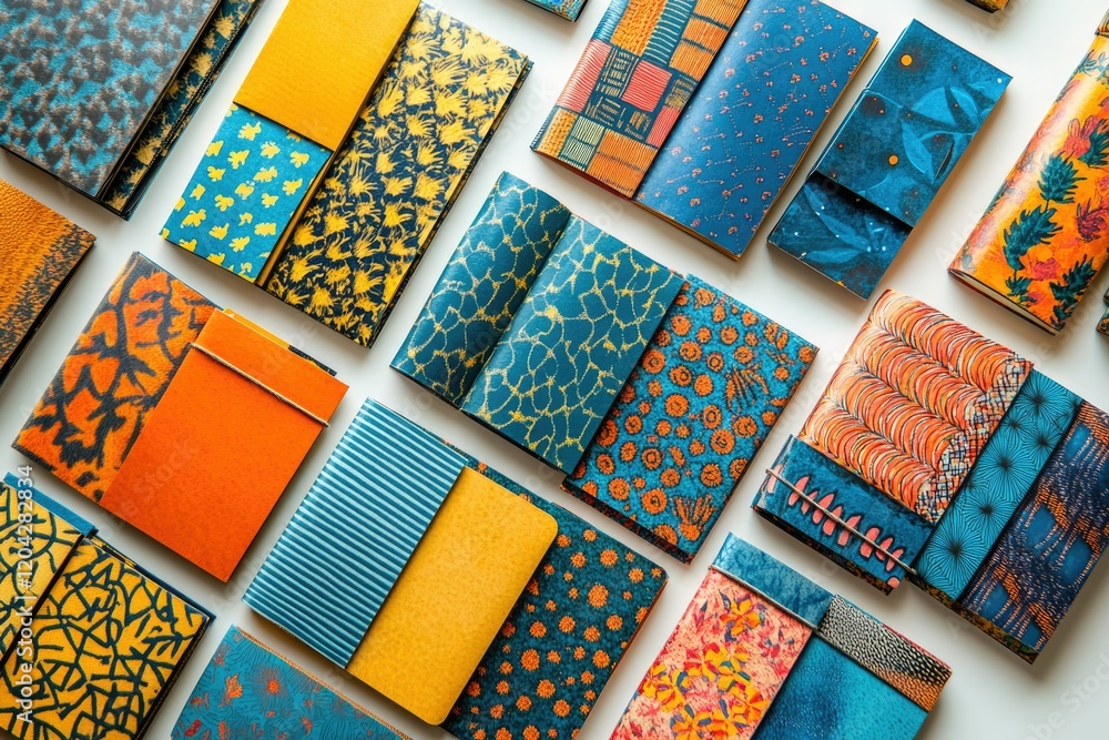 Poster Collection of colorful notebooks with various patterns and textures, arranged in a grid pattern.