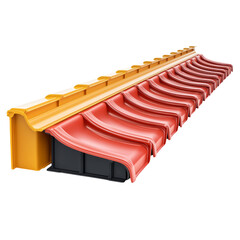 Plastic Gutter Section with Red and Yellow Design on Transparent Background