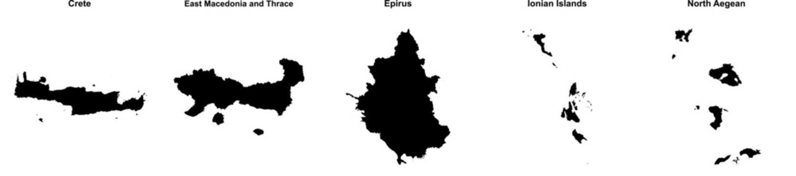 Crete, East Macedonia and Thrace, Epirus, Ionian Islands, North Aegean outline maps