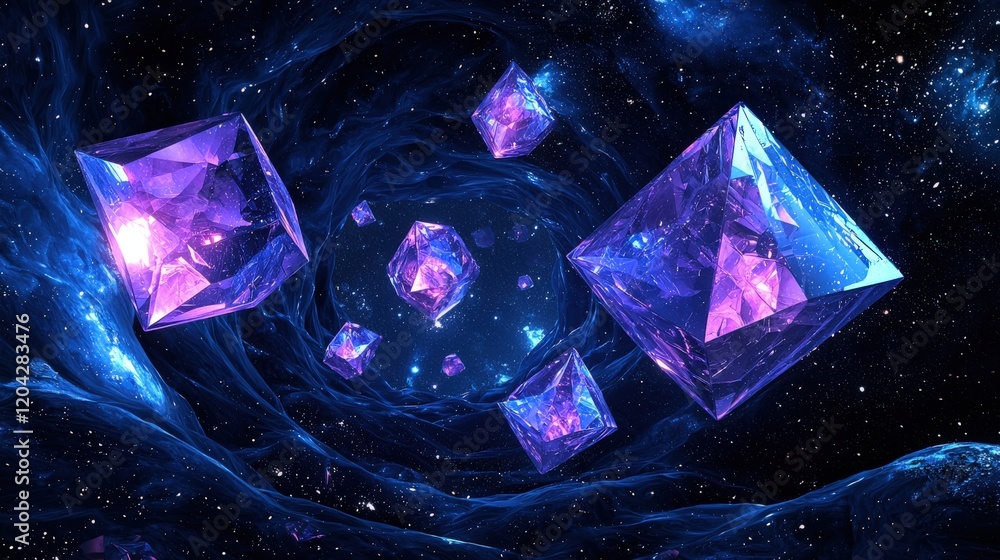 Poster geometric shards floating in space with flat animation style