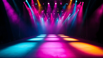Colorful runway illuminated with vibrant spotlights