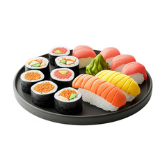 Assorted Sushi Varieties on Plate Isolated on Transparent Background