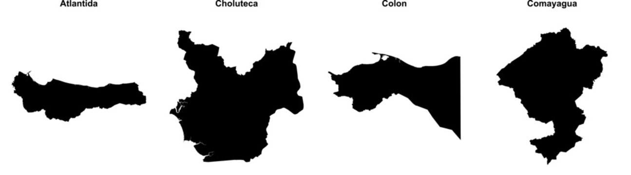Atlantida, Choluteca, Colon, Comayagua outline maps