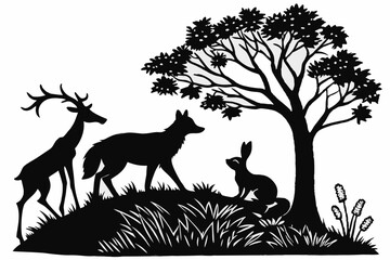 Animal Silhouette Collection Couples, Mountains, on white background