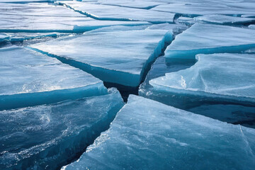 Processed collage of thick layer of cracked ice texture. Background for banner, backdrop or texture for 3D mapping