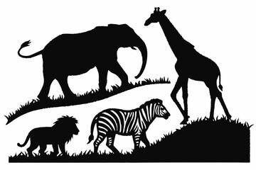 Animal Silhouette Collection  Couples, Mountains, Trees, and More Icons on White background.