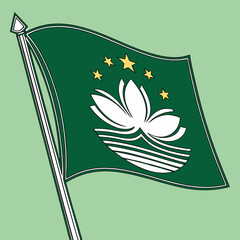 Macau Flag: Green background with a lotus flower and stars.
