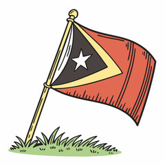 Timor-Leste Flag: Diagonal split with black, red, yellow, and white designs.
