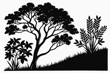 Animal Silhouette Collection  Couples, Mountains, Trees, and More Icons on White background.