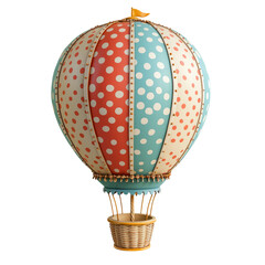 Vintage Hot Air Balloon with Colorful Polka Dots on Transparent Base