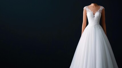 Naklejka premium Elegant wedding dress on dark background, bridal fashion