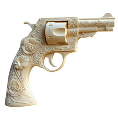 Ornate Revolver with Floral Engravings on Transparent Background