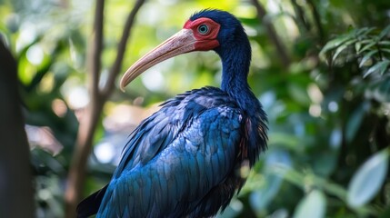 Obraz premium Vibrant Blue Bird in Lush Green Foliage