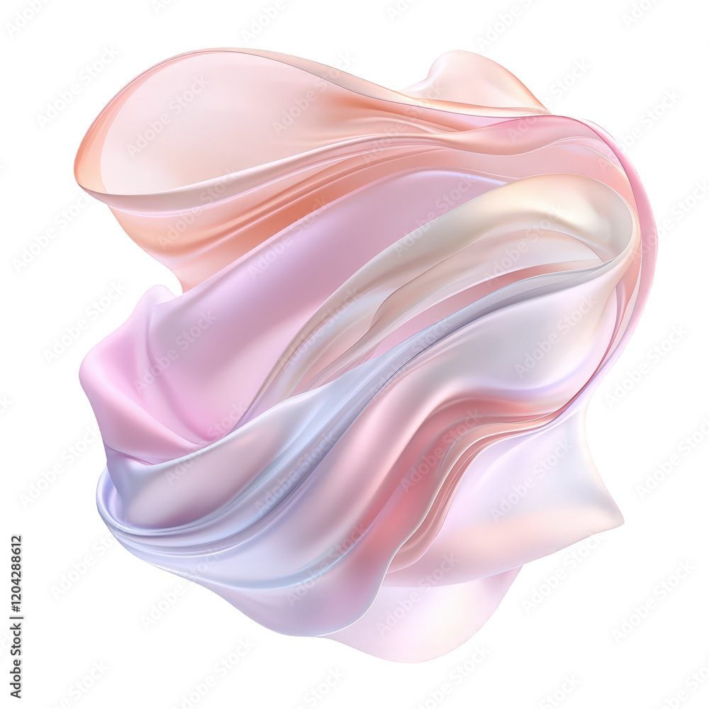 Poster 3d sleek abstract glass curved shape creating dynamic visual flow holography, pink glossy surface re