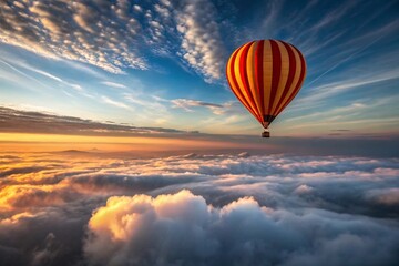 Fototapeta premium Hot Air Balloon Above Clouds at Sunrise with Aerial View