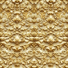 Intricate 3D floral carvings in gold, forming a seamless royal pattern . Seamless abstract 3d pattern background