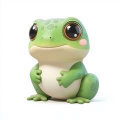 Fototapeta premium Cute Green Frog in Kawaii Style with Simple Design and Big Eyes